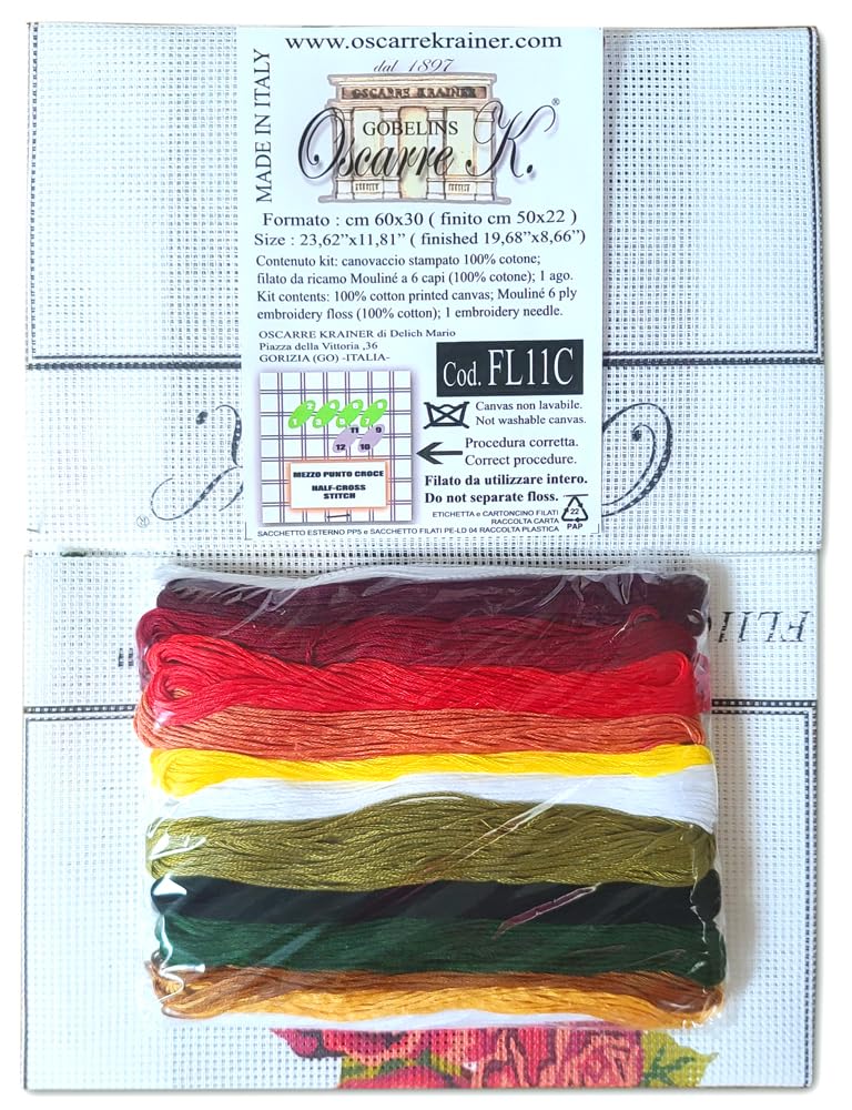 Oscarre K. gobelins Kit Mezzo Punto Croce Completo cm 30x60 (ricamo finito cm 21,5x50) Rose con Cardellino