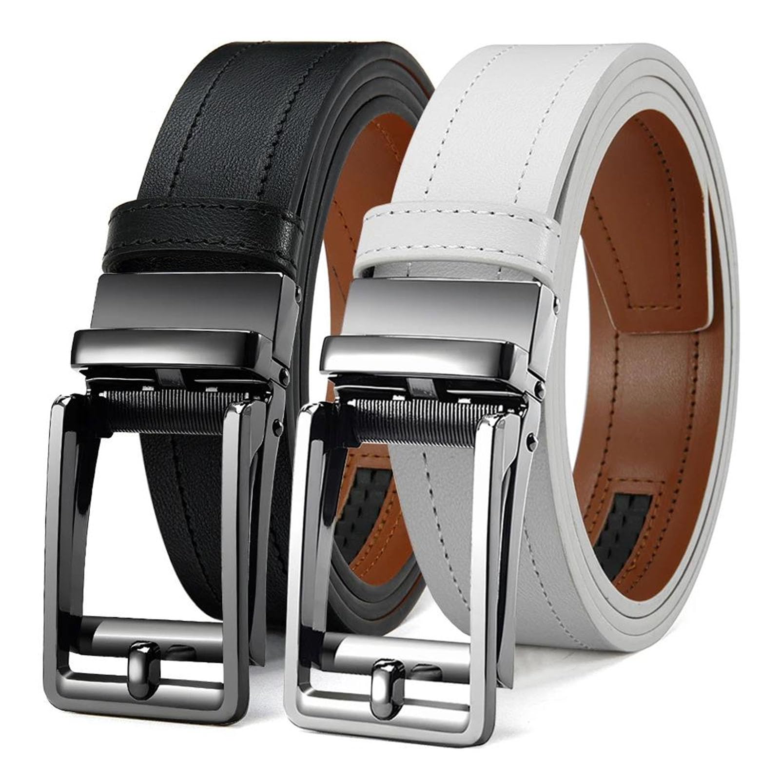 Cinturón de piel auténtica con hebilla automática ajustable para hombre