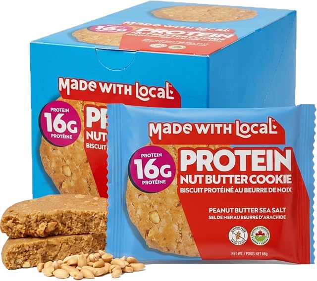 Made with Local Protein Nut Butter Cookies, 12-Pack, Plant-Based Protein, Gluten-Free, Organic, 16g Protein, High-Fiber Snack for Active Lifestyles (Peanut Butter Sea Salt)