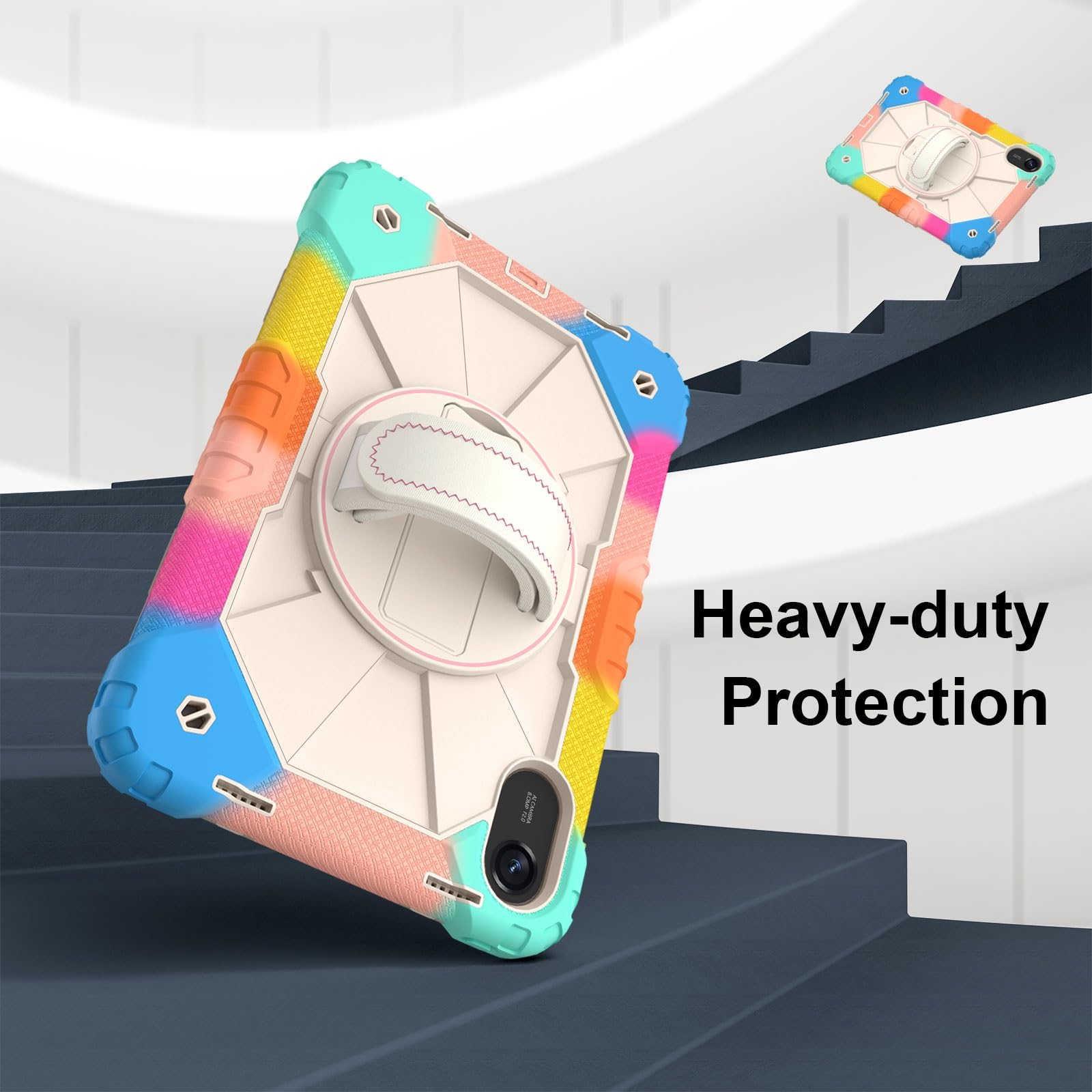 Do Xiaomi Redmi Pad 2 11 cali (2025) Odporna na wstrząsy, wytrzymała obudowa hybrydowa z silikonu obrotowym stojakiem 360°, silikonowa osłona poliwęglanu regulowanymi paskami ramię/nadgarstki(Blue 1)