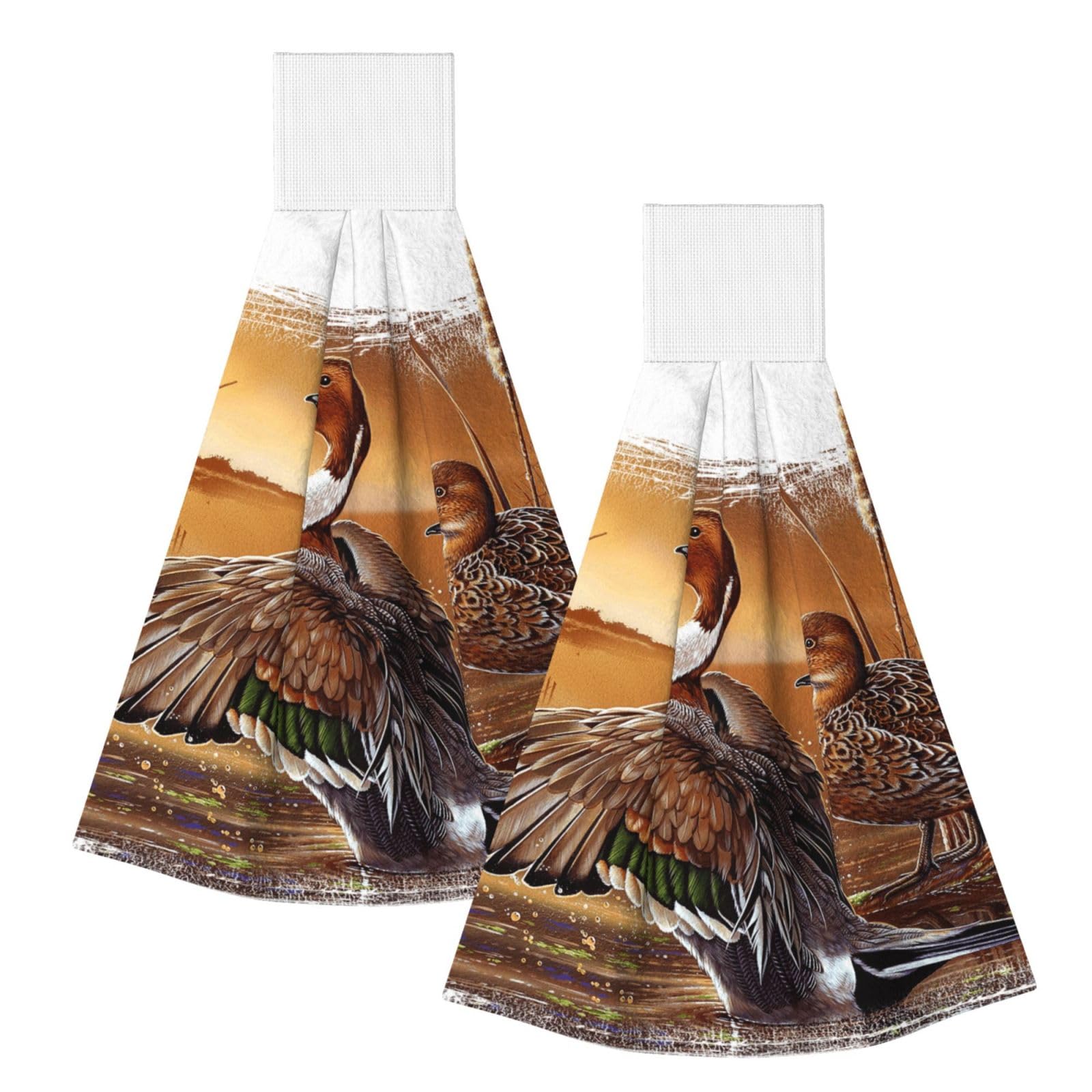 DOPKLNA Pintail Duck, 2 Pcs Hanging Coral Fiber Hand Towels for Bathroom, Absorbent Kitchen Towels