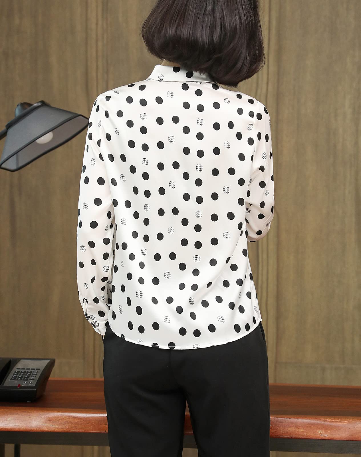 DISSA S3510 - Blusa de seda para mujer, con botones, manga larga, con solapas, de seda, Blanco, 38