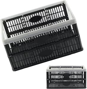 Flat Stackable Box Fold Flat Crate - 32L Plastic Folding Stackable Storage Box (Pack of 5 ...