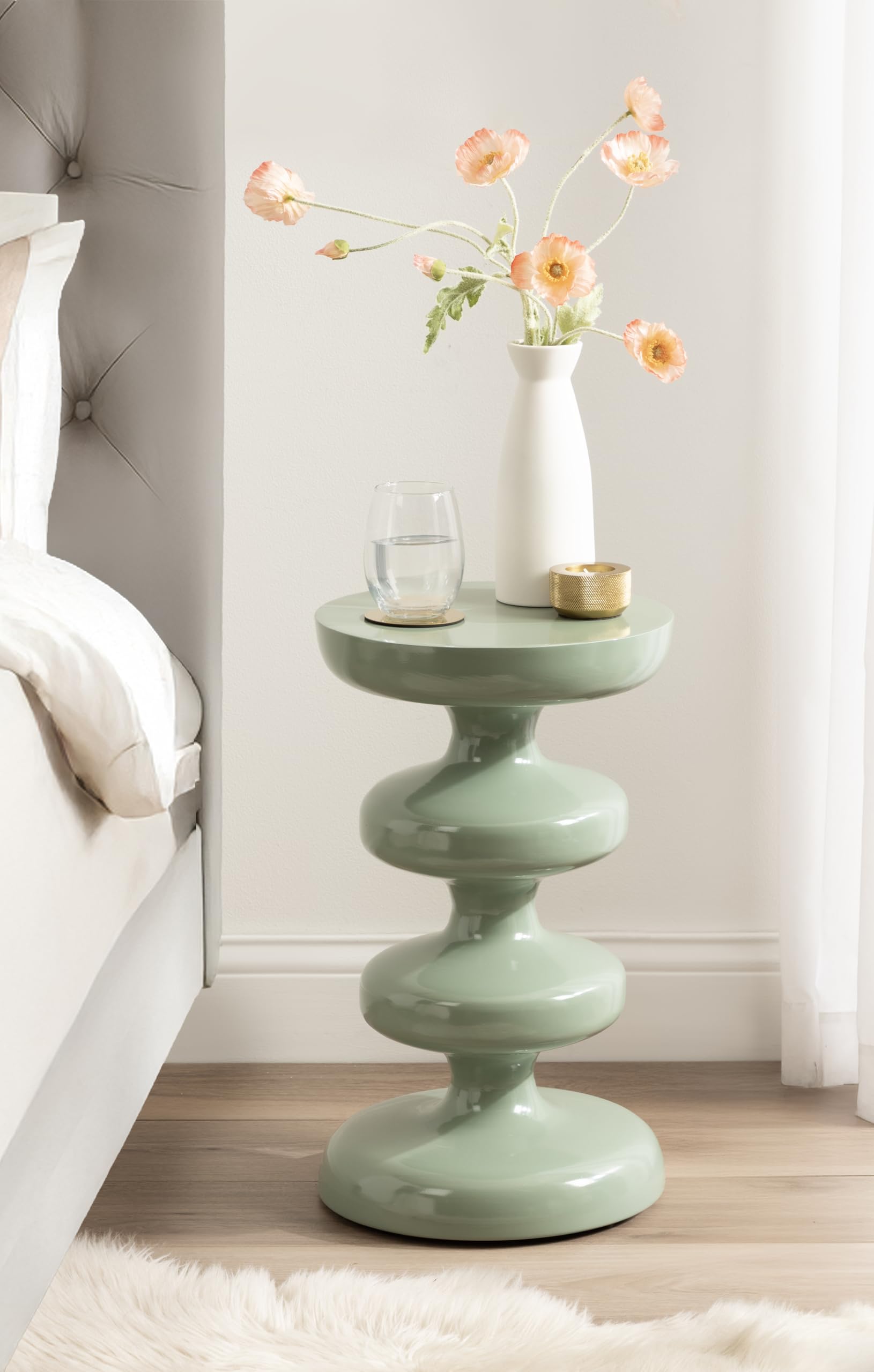 Kate and Laurel Fondi Modern Metal Round Side Table, 12 x 12 x 21, Green, Dorm Living Room Stacked Bubble End Table for Use as Bedroom Nightstand or Outdoor Patio Decor Option