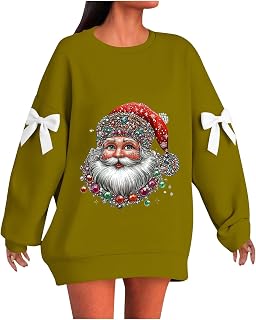 Ugly Christmas Sweatshirts Women Fleece Oversized Funny Xmas Tree Graphic Pullover with Bow Holiday Crewneck Sweater