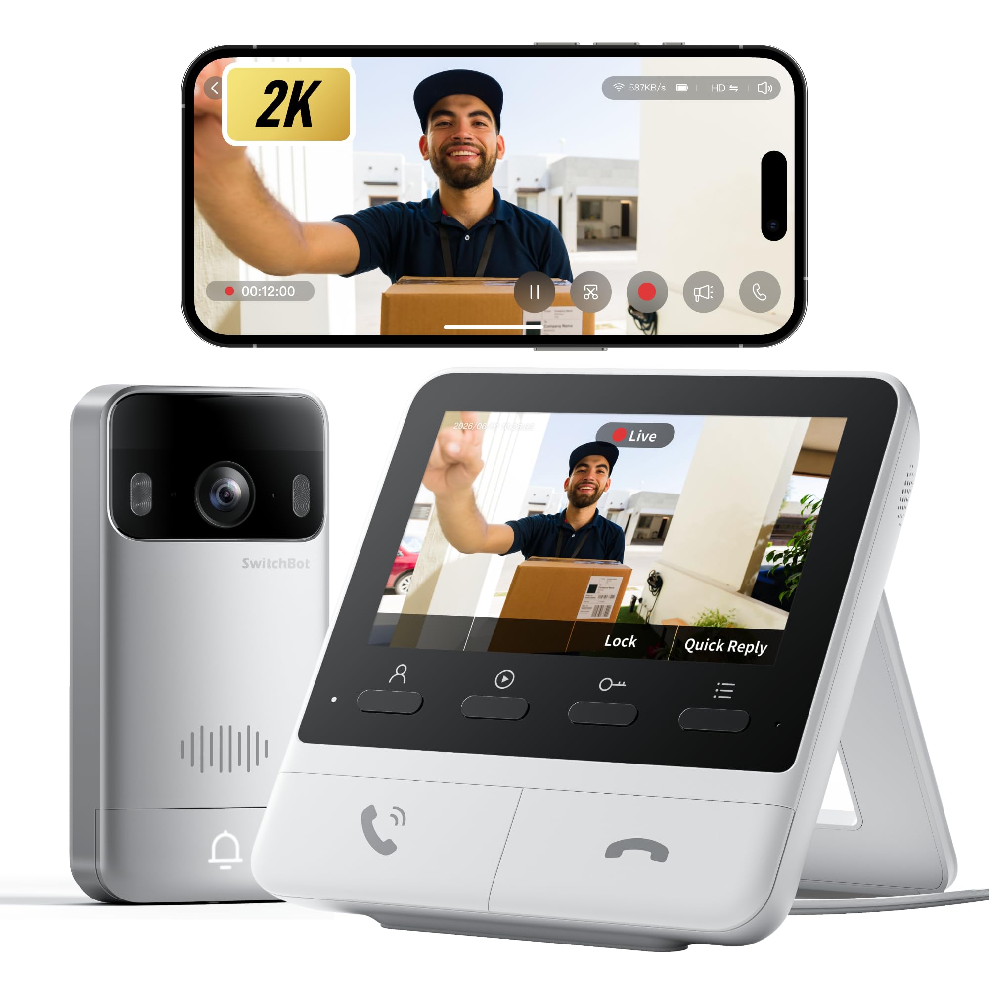 Photo 1 of SwitchBot Video Doorbell Camera Wireless with Monitor, No Subscription, 4.3 Inch Screen, Battery Powered, Head-to-Toe View, 2K FHD, 2-Way Audio, Motion Detection, Works with Alexa/Goole/Home Assistant