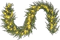 Vista 10 de Goplus - Guirnalda de Navidad preiluminada de 2,7 m, guirnalda artificial con luces, funciona con baterías, con 140 PVC y agujas de pino, conos