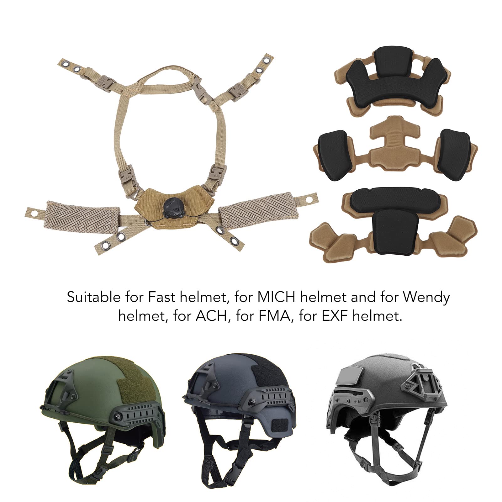 Système de Suspension à Cadran pour Casque Tactique Mentonnière pour ACH, pour Mich, pour Team Wendy, pour FMA, avec Coussinets Souples et Confortables Vis de Fixation Accessoire