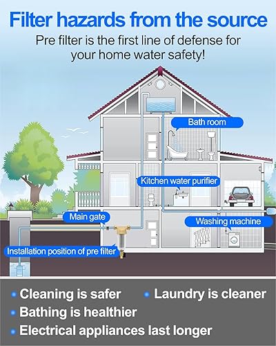 Miniatura 8 de Filtro de agua para toda la casa, sistema de prefiltro de sedimentos giratorios de 40-50 micrones, MNPT de 34 pulgadas, latón resistente sin plomo