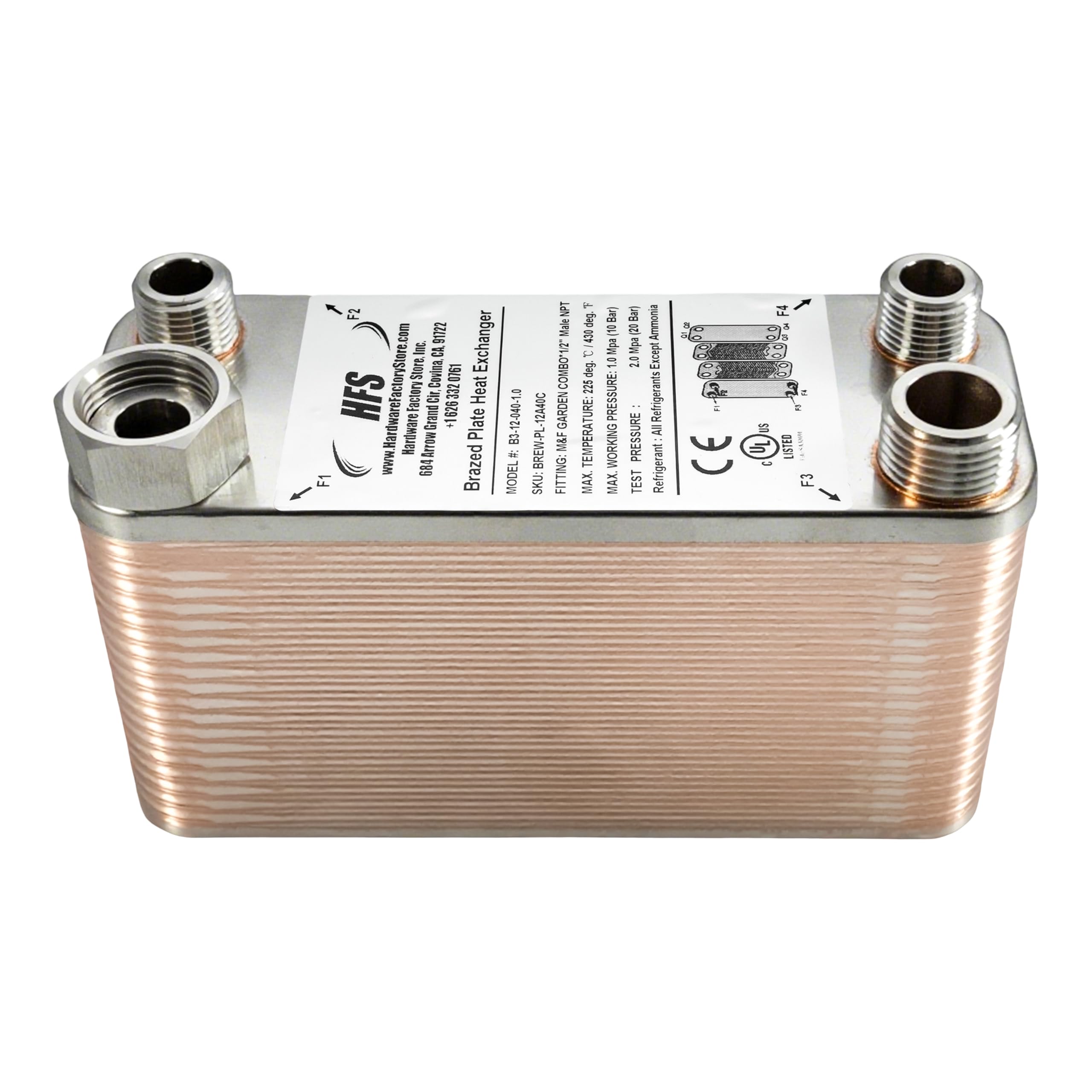 HFS (R) 40-Platten-Wärmetauscher aus Edelstahl 304, selbstgebrautes Bier-Würzekühler, 19,1 x 7,4 cm, M&F Garden Combo x 1,27 cm NPT, schnelles Bierkühlsystem (19,1 cm x 7,4 cm, MF Combo x 1,27 cm NPT)
