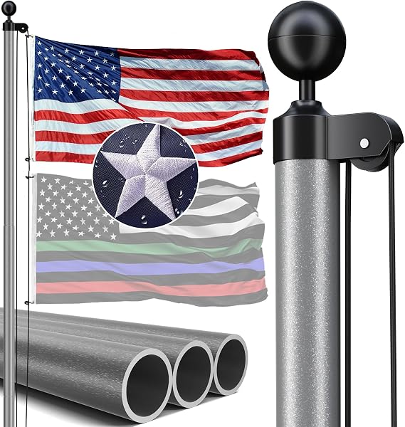IIOPE Heavy Duty Flag Pole,Gauge Aluminum,Wind Tested,Extra Thick Flagpole Kit for House Outside with 5x3 USA Flag, Incl