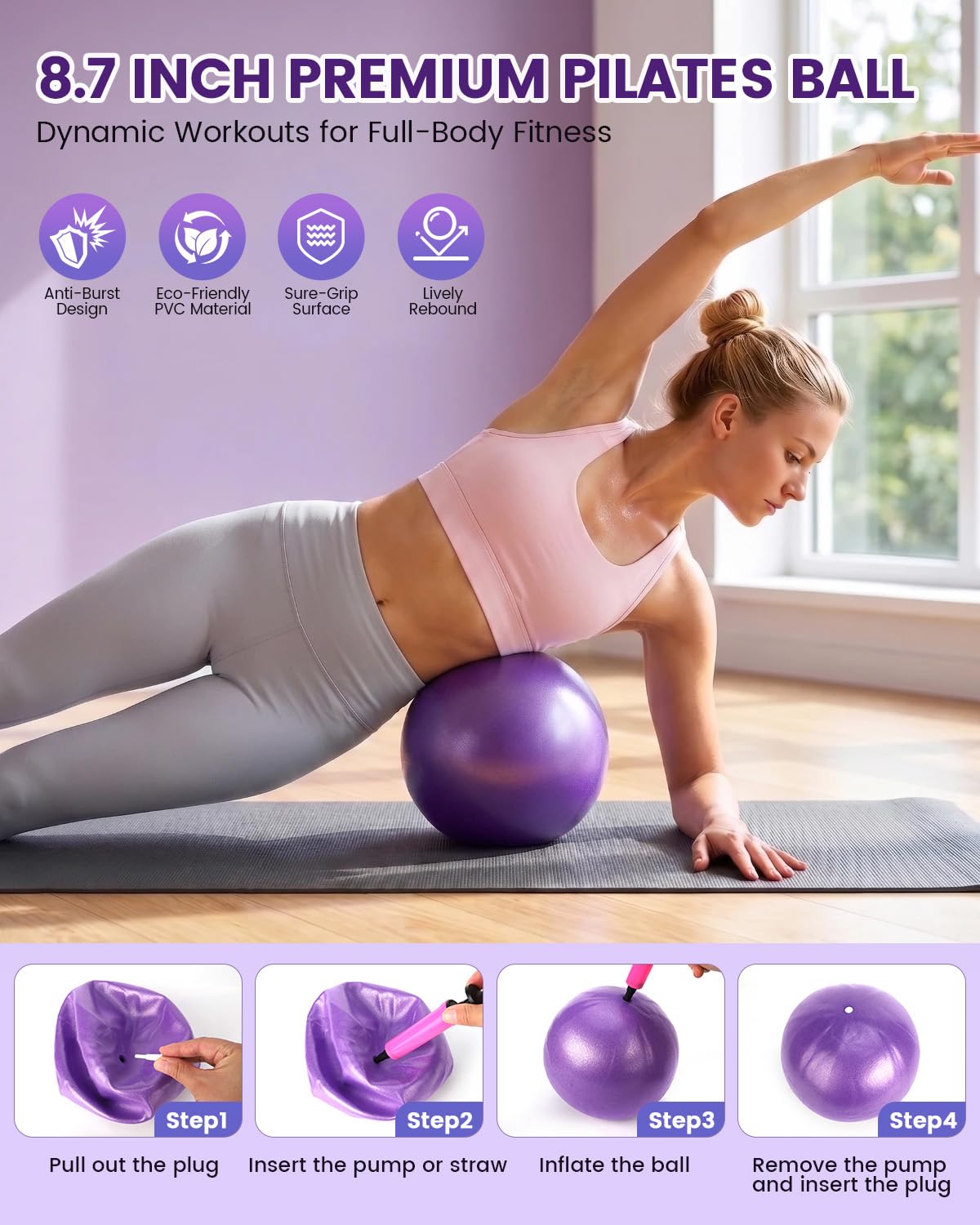 Kit per Pilates 24 in 1, kit per allenamento a casa, per donne, attrezzatura per pilates con anello e palla da 33 cm, per principianti e allenamenti a casa