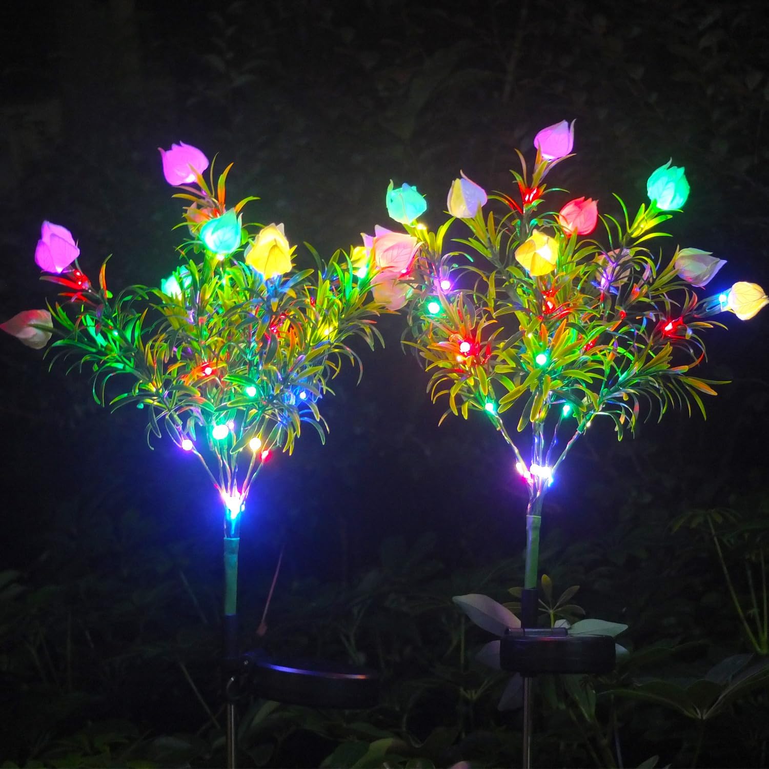 DUODEAN Solar Flower Lights Outdoor, 42-LED Colorful Gardenia Flowers with Auto On/Off and Bendable Stems, Waterproof Decorative Garden Lights for Yard, Pathway, Patio, Cemetery Gravesite (2 Pack)