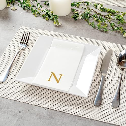 Miniatura 566 de Luxenap - Toallas de invitados de 15.8 x 7.9 pulgadas, 50 toallas de mano con letras plateadas, letra "P", fuente Sans Serif, servilletas de papel