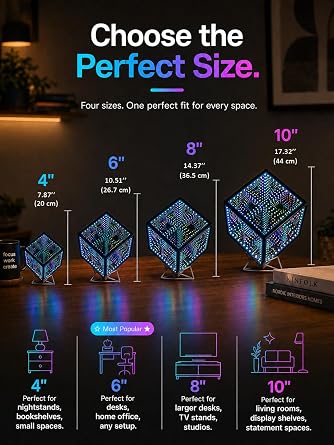 Infinity Hyper Cube Led Light Led Controller with Stand, Controller & Sound & App Reactive Desk Lamp - Cool & Creative Multicolor Decorative Mirror Art Desk Night Light (6 Pole