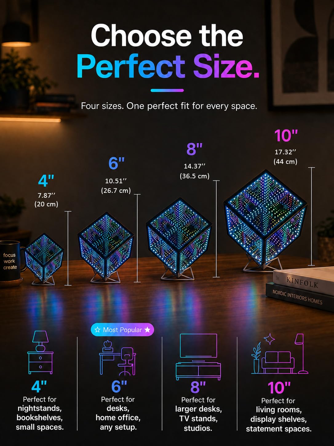 Hyper Cube kontroler LED ze stojakiem, kontrolerem, dźwiękiem i aplikacją, reaktywna lampa stołowa, fajna i kreatywna, wielokolorowe dekoracyjne lustro, artystyczne, na biurko, lampka nocna (15 cm)