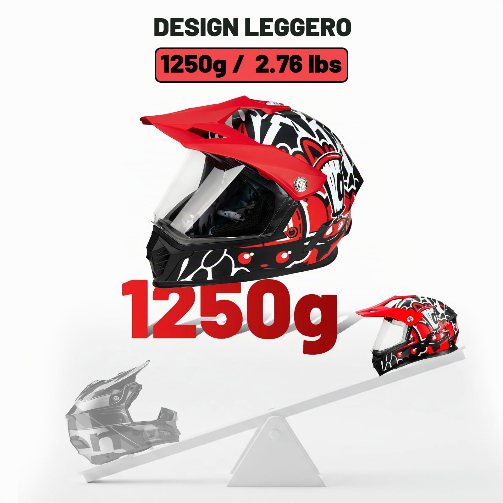 Favoto Casco Motocross Bambino con Occhiali e Visiera – Omologato ECE 22.06, Casco Cross per Dirt Bike, Offroad e Quad, Rosso-Nero M (51–52 cm)