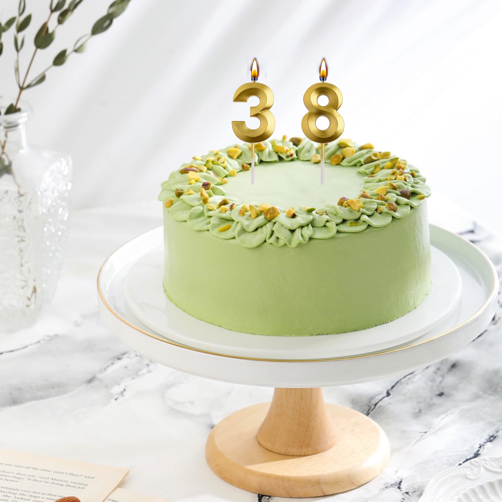 AOOLADA 38th/83rd Birthday Candles - Gold Number Cake Candles For Birthday Party Decorations