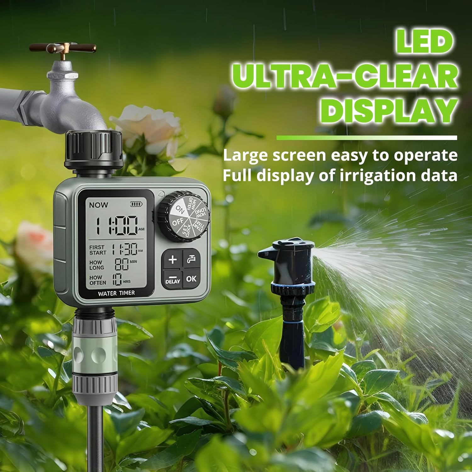 Sprinkler Timer for Garden Hose, Irrigation Water Timer with Rain Delay, Automatic Manual Watering for Lawn Yard Outdoor Drip Irrigation System