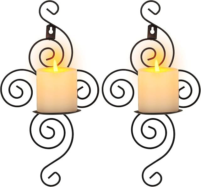 Sziqiqi 2Pcs New Home Candlestick Holders Handmade Iron Hanging Wall Sconce Candle Holder Shelf Furnishing Articles DecorationBlack