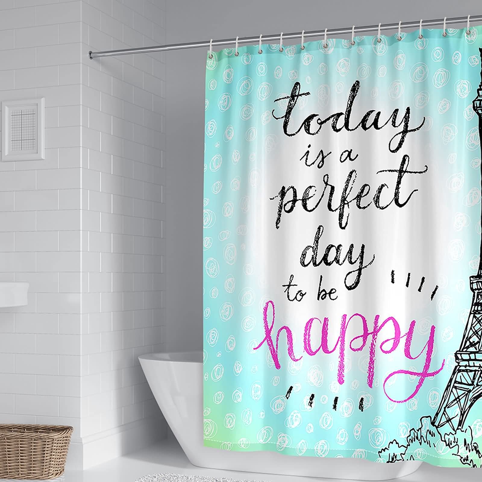 Cortinas de ducha extralargas, 72 x 80 pulgadas, diseño de la Torre Eiffel y texto en inglés, de poliéster, multicolor, 180 x 200 cm, decoración de bañera