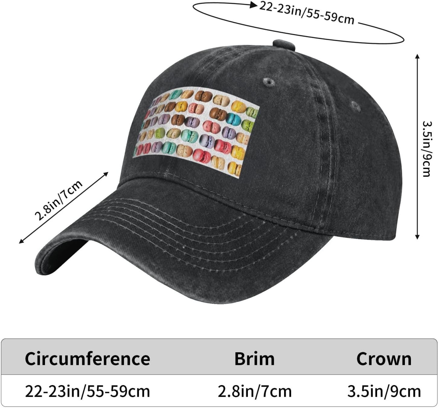 Unisex Baseball Cap For Men & Women With Adjustable Buckle, (Macaron Biscuit Flavored Pastries) Sports Cap, Vintage Denim Hat With Metal Buckle, Breathable & Lightweight For Outdoor Activities