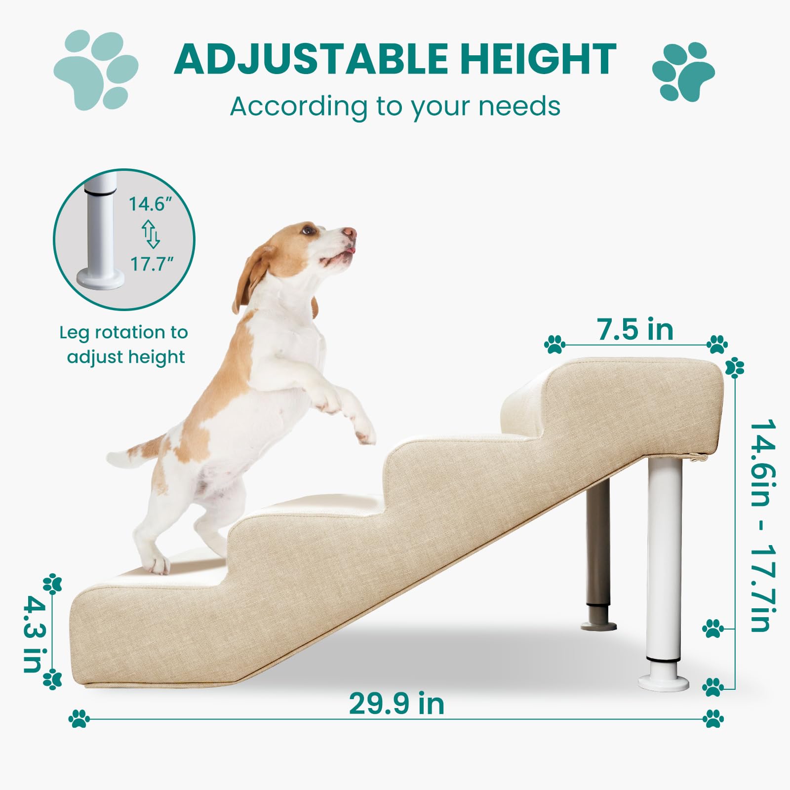 Hundetreppe rutschfeste Hunderampe Weiche Haustiertreppe Höhenverstellbar Mehrstufig wählbar Haustiertreppe für Hunde und Katzen (Beige, M, 4)