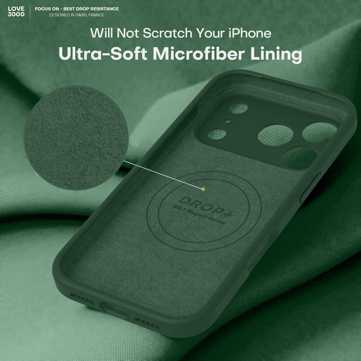 LOVE 3000 Designed for iPhone 17 Pro Case, Premium Silicone [Compatible with Magsafe][Soft Anti-Scratch Microfiber Lining] Shockproof Protective Phone Case for Men Women 6.3", Green - Image 7