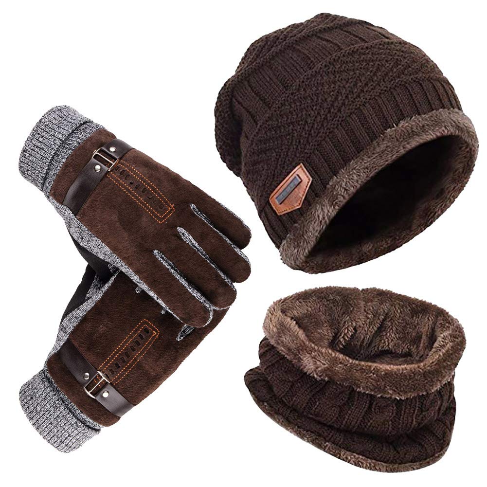 YULOONG, gorro, bufanda, guantes, conjunto de invierno, gorro de punto, calentadores de cuello, guantes de conducción con pantalla táctil, Unisex
