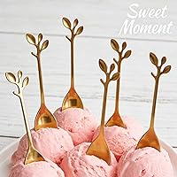 Vista 9 de 20 cucharas de café de hojas, cucharaditas de acero inoxidable dorado y plateado con mango de hojas para té helado, café, postre