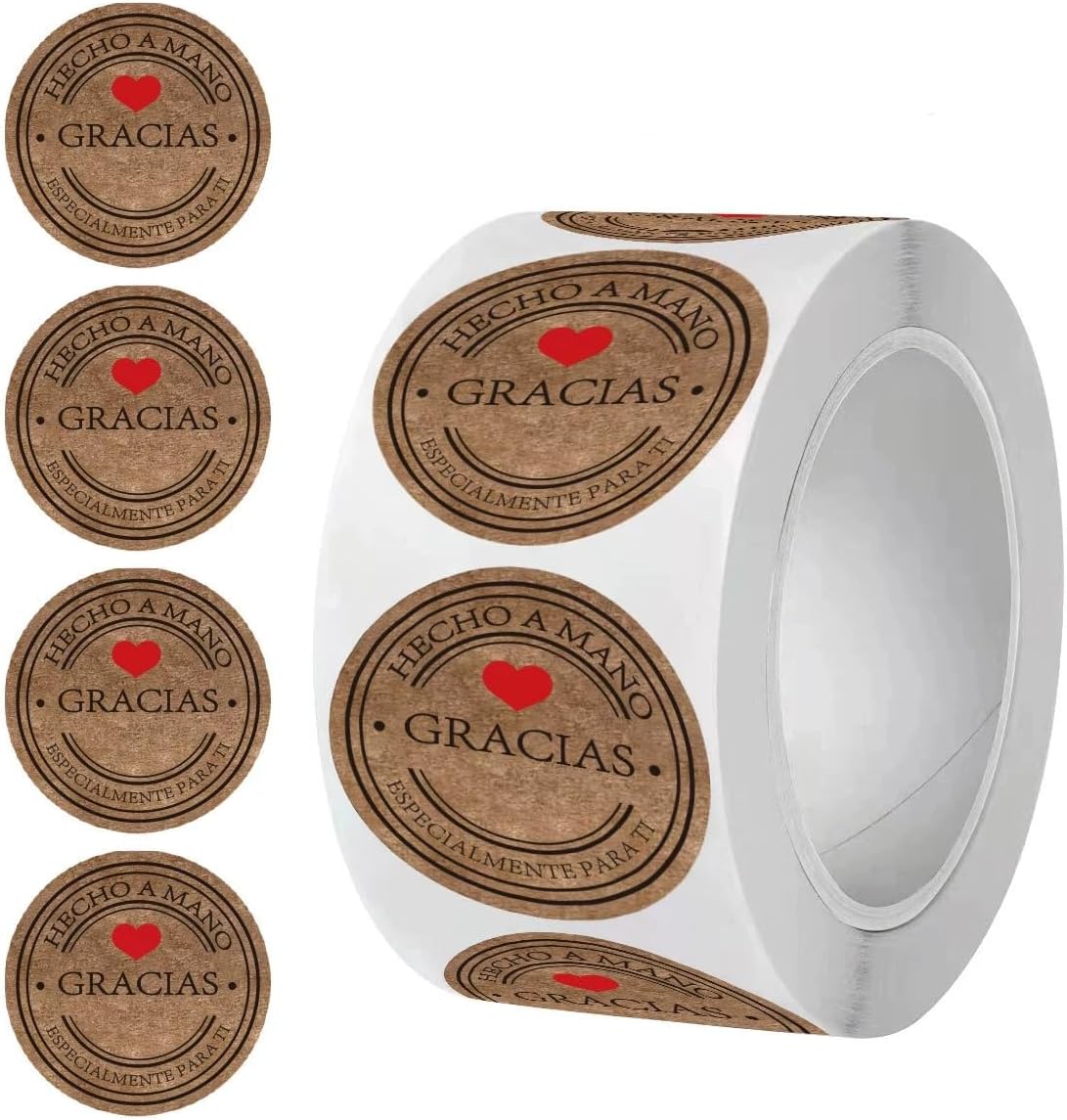 500Pcs Gracias Stickers,1.5inch Round Natural Kraft Paper Self-Adhesive Stickers Tags Decorative for Gifts Bag Valentine's Day Birthday Weddings Party