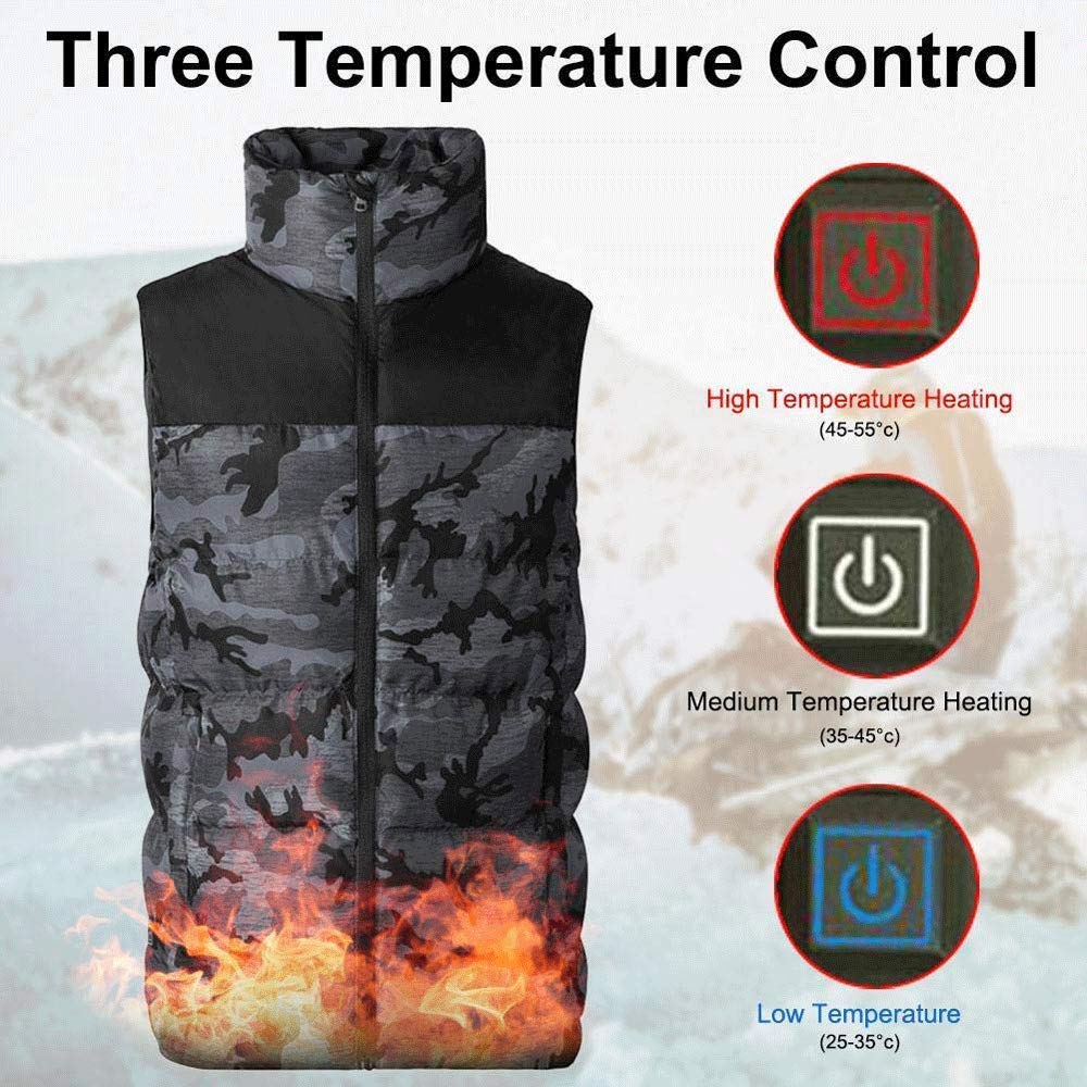 Heated Vest, 3 Heating Modes Adjustable Electric Body Warmer Washable Heated Waistcoat For Outdoor, Motor, Fishing,Grey-L