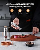 Vista 4 de FORLIM Mini Molinillo Eléctrico de Sal y Pimienta con Base de Madera, Recargable por USB, Pequeño Molinillo Automático de Sal y Pimienta