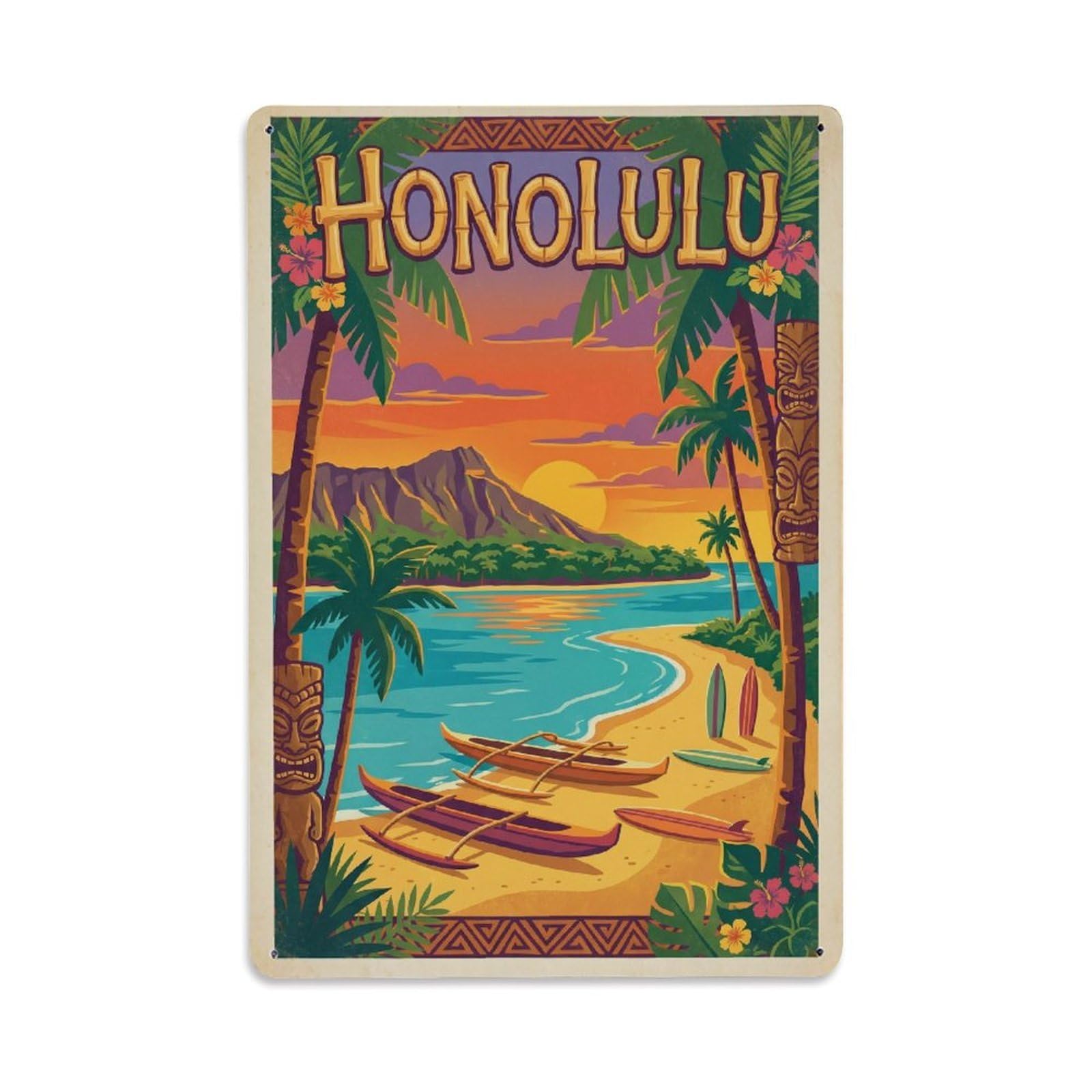 Gead 8X12inch Style Vintage Travel America Honolulu Metal Tin Sign
