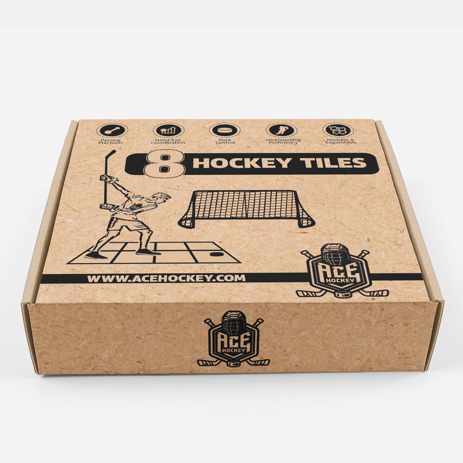 ACE HOCKEY Dryland Flooring Tiles for Hockey Training - 8-Pack Hockey Tiles (9.4 sqft) for Shooting, Passing, Stickhandling - Not Skateable Synthetic Ice Tiles for Hockey Practice