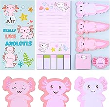 Axolotl Sticky Notes, 11 Colorful Pads Self Adhesive Notes, Animal Sticky Notes, for To Do Lists, Reminders, School, Home, Office
