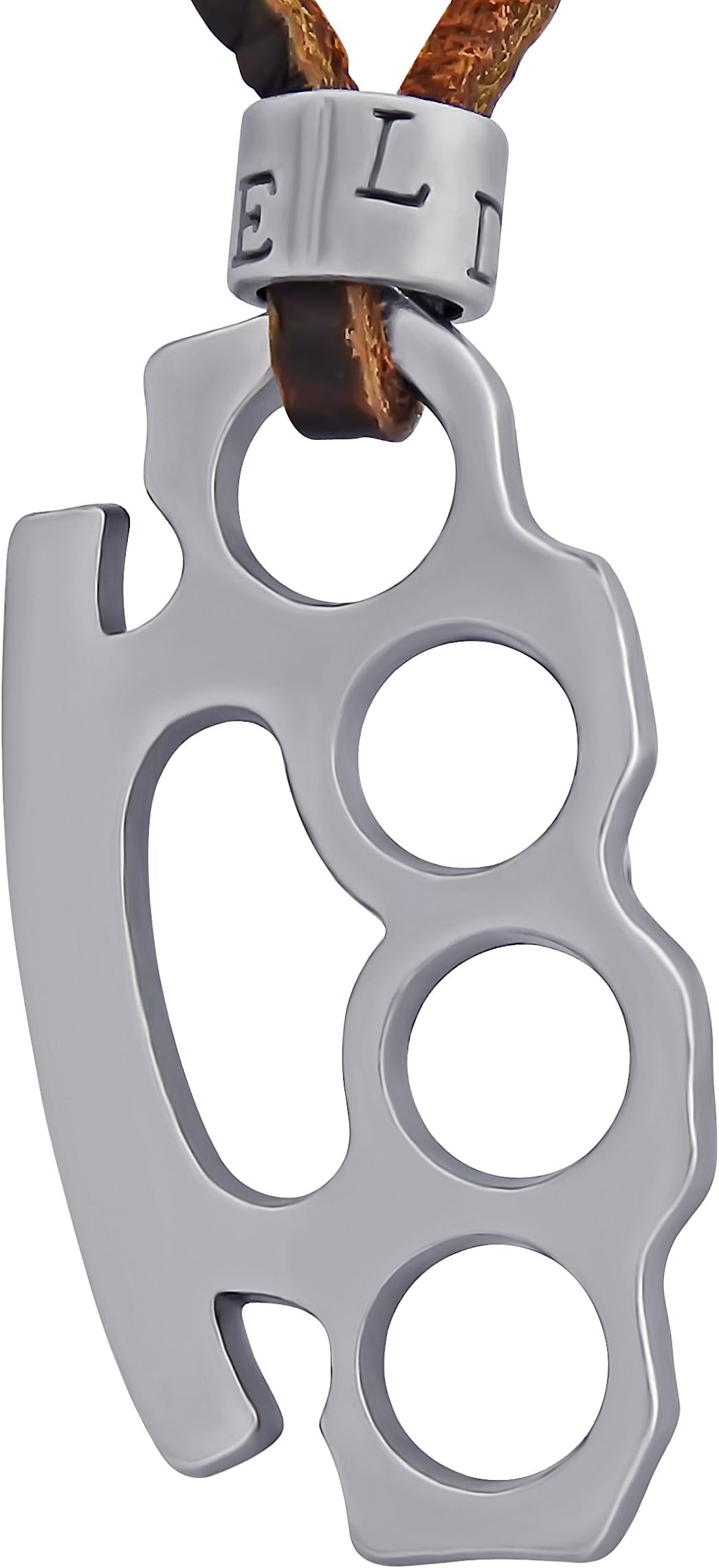 Hanessa men's jewellery, genuine leather necklace with mini knuckleduster pendant, great gift for husband/boyfriend