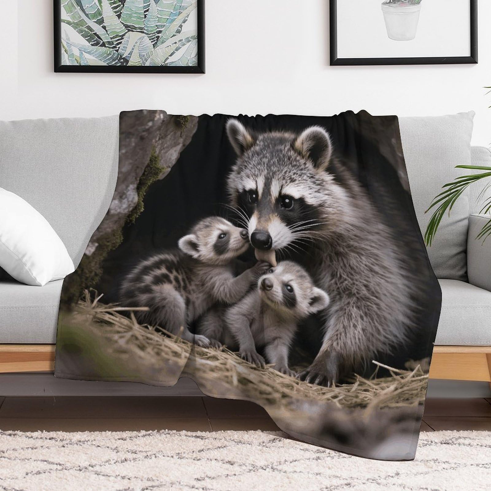 Custom Raccoons Blanket Lightweight Flannel Fleece Throw for Couch Sofa Bed Luxury Soft Cozy Plush Lap Bedtime Blanket for All Seasons Bedroom Home Decor Gifts 30x40
