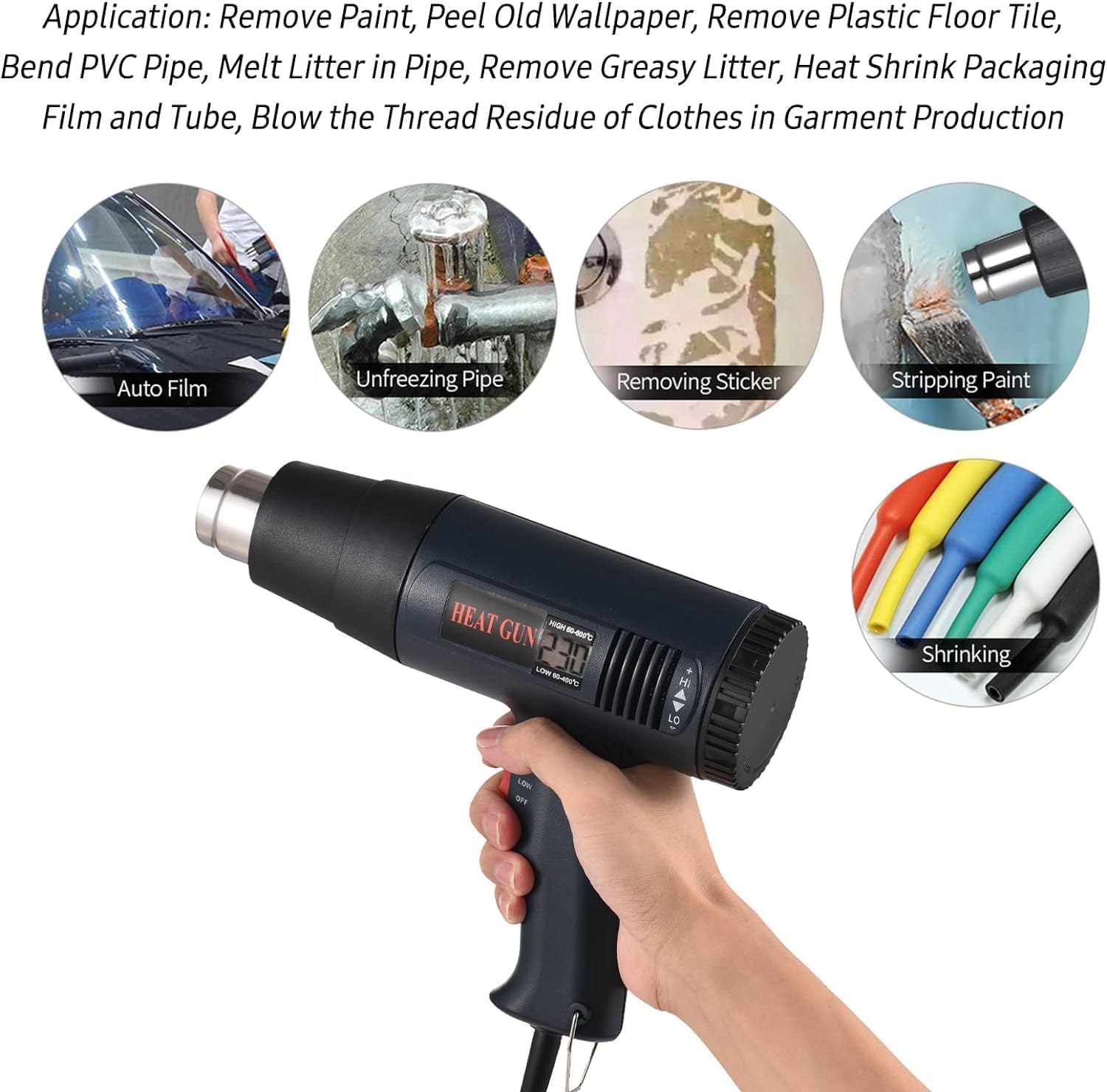 Zestaw Opalarki 1800 W Przemysłowy Pistolet Na Gorące Powietrze Lcd Cyfrowa Przenośna Dmuchawa Ciepła Z Kontrolowaną Temperaturą