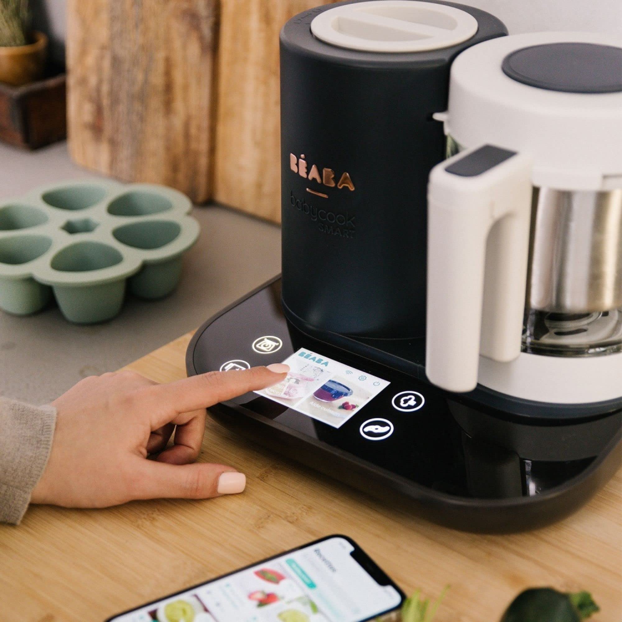 BÉABA Babycook Smart Babynahrungszubereiter 2.25L Edelstahlkorb Glasschüssel Dampfgaren Touchscreen App Anthrazit