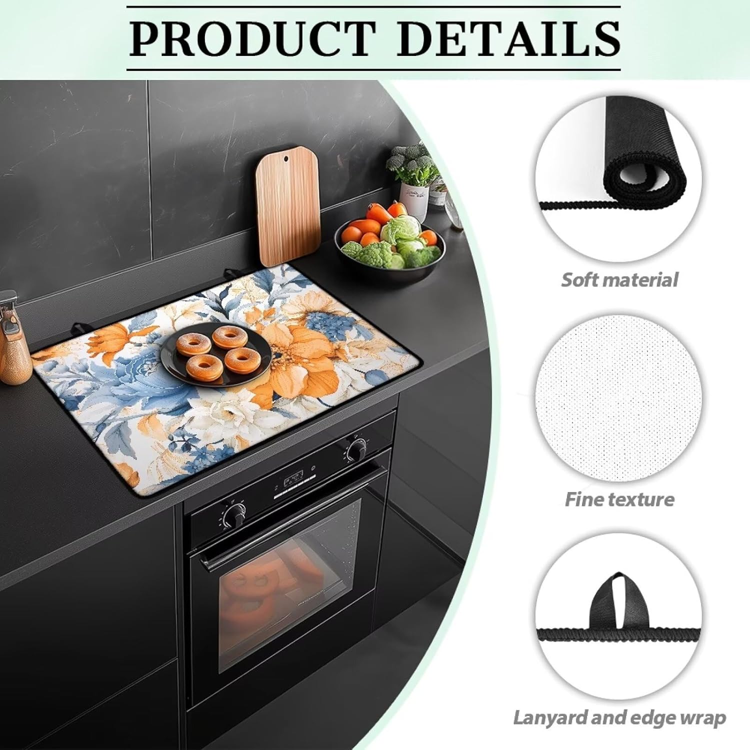 Blooming Flowers Stove Top Covers for Electric Stove Heat Resistant Cooktop Cover Waterproof Mat for Glass Stove Top Protector Flat Top Oven Cover Home Kitchen Decor