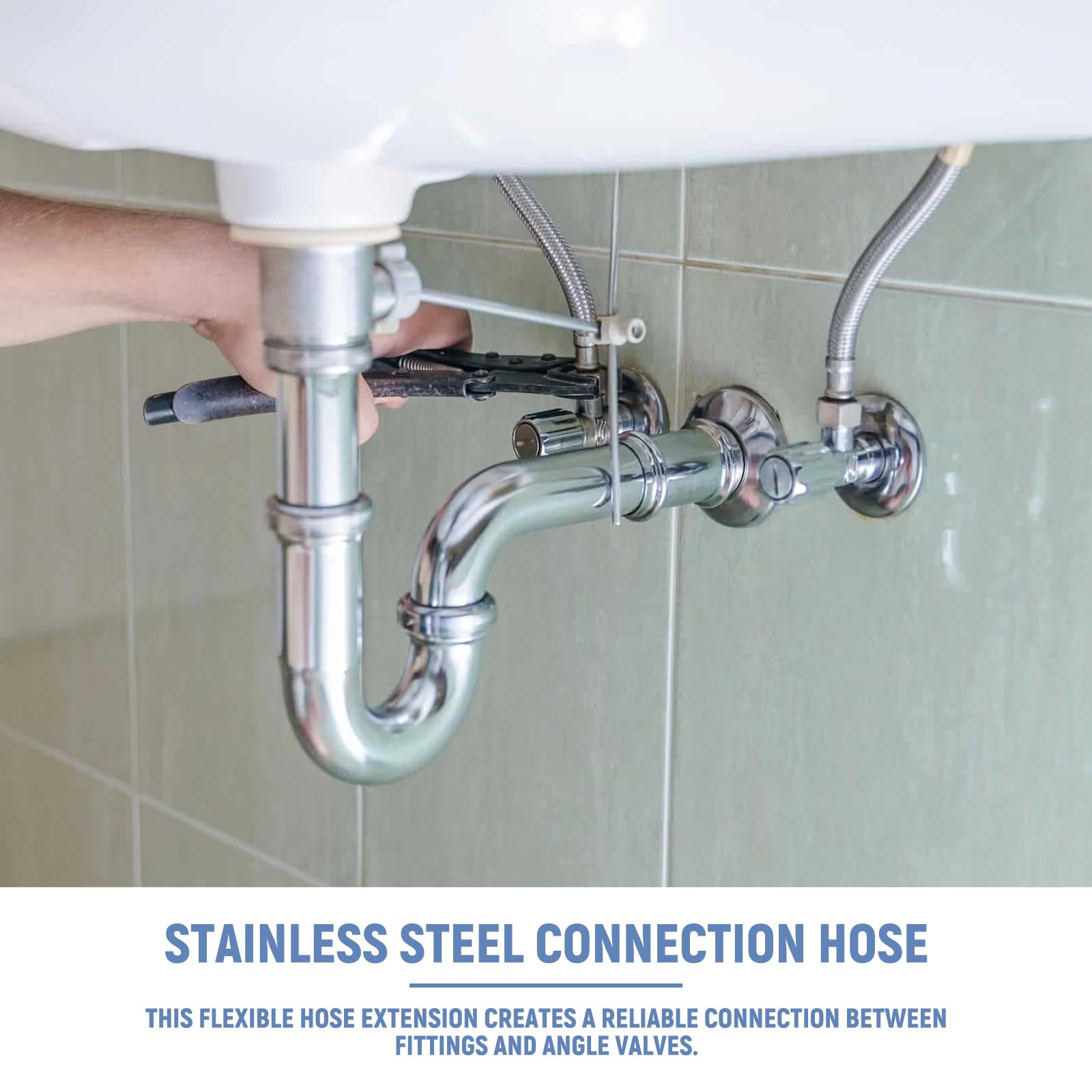 4 Pezzi Tubo Flessibile 3/8, Prolunga Flessibile con Intrecciatura in Acciaio Inox, con Raccordo Filettatura Esterna, Tubo Corazzato flessibile 3/8" per Cucina Bagno Miscelatore 20 CM/10 CM
