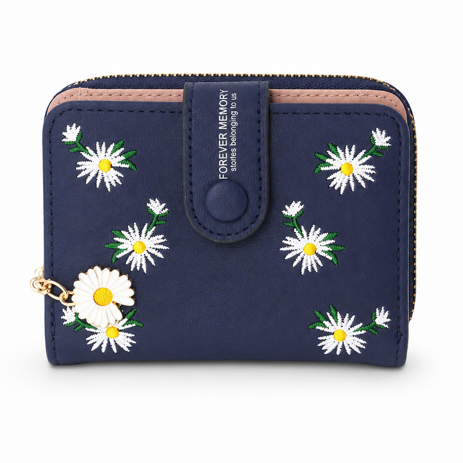 Women's Short Zipper Buckle Personalized Wallet Coin & Card Purse(Flower Blue)-image-45