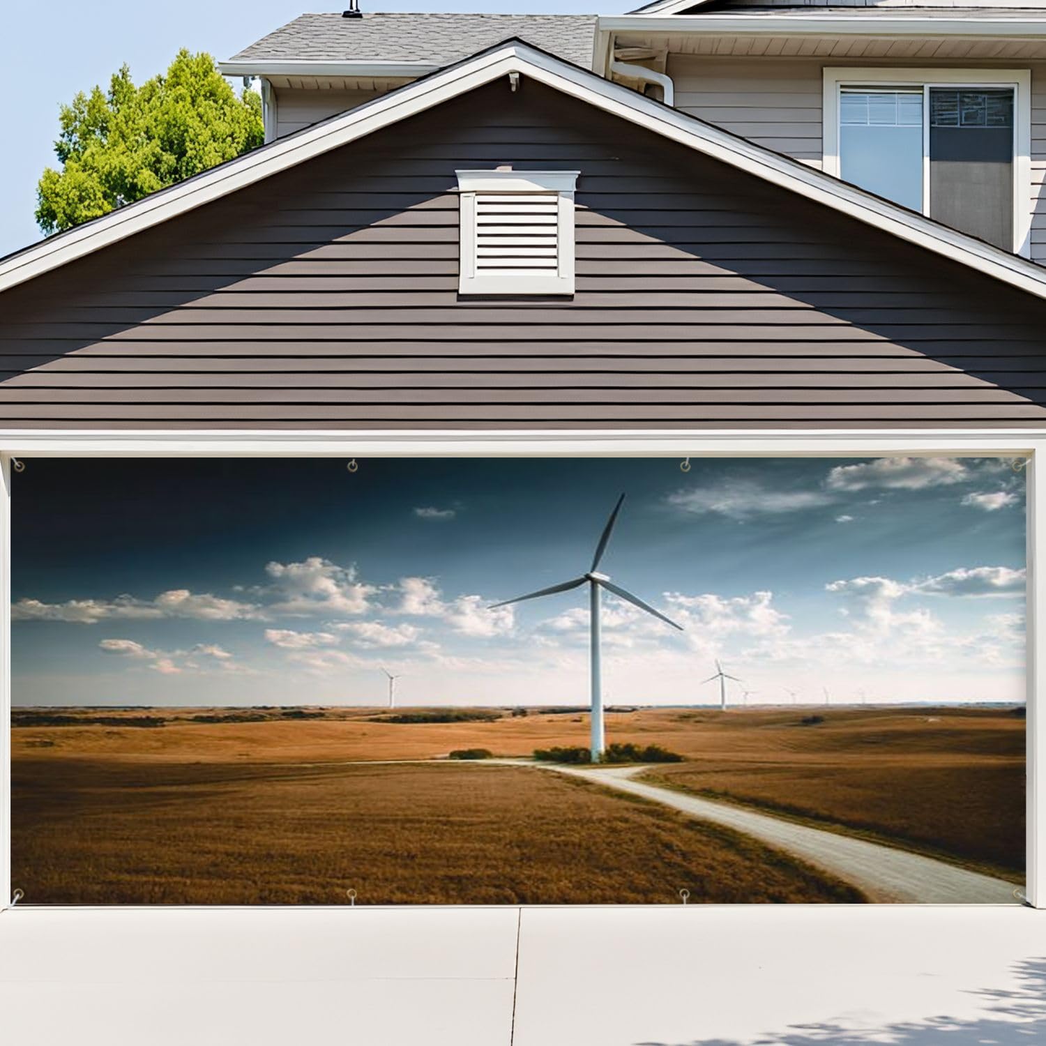 6x13ft Garage Door Cover Wind Turbine Nebraska Garage Door Banner Decorations Polyester Door Mural Backdrop for Outdoor Indoor Party Background Decor