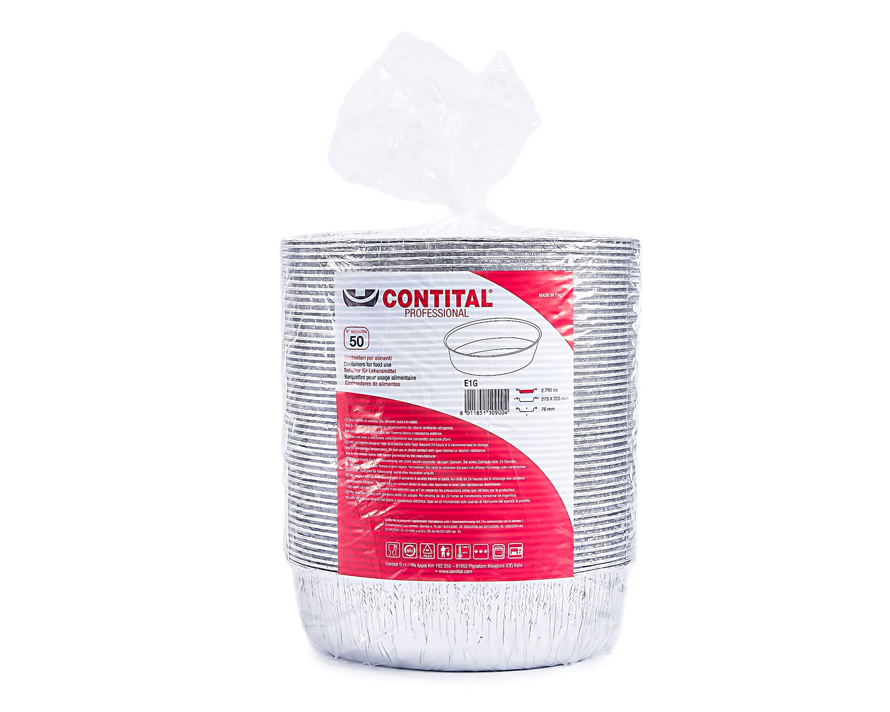 CONTITAL Contenitori in Alluminio E1G, Vaschette monouso, Linea Professionale - 50 pezzi - Ideali per pollo arrosto