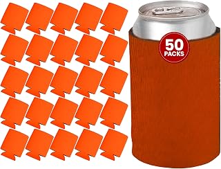 50 Ct of Kan-Tastic Can Cooler & Holder – Orange – Soft, Flexible Foam Keeps Beer, Soda, Water Cool & Fresh – Great for Custom Designs for DIY Projects, Events, Company Promotions