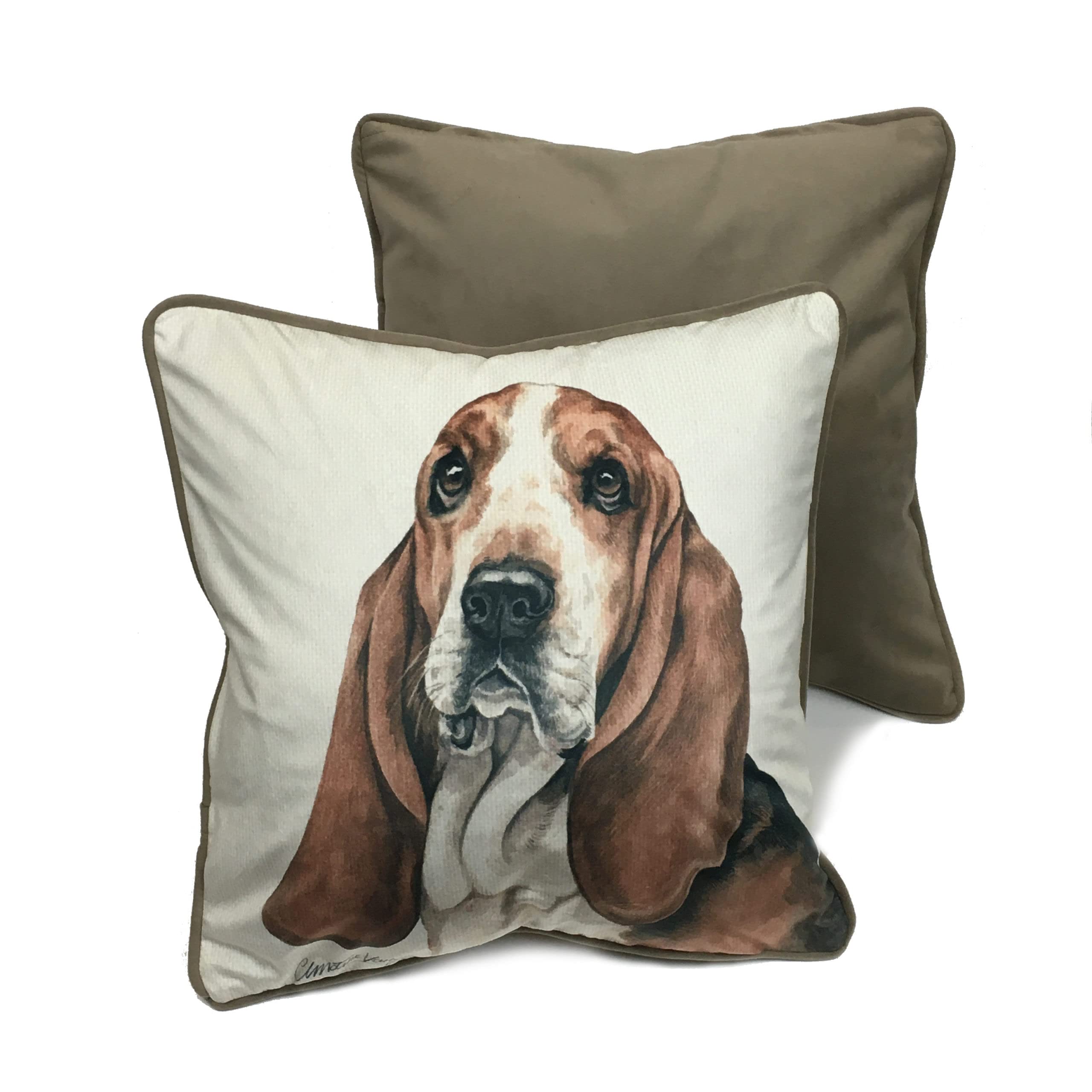 WaggyDogz Bassett Hound Luxury Dog Cushion/Pillow by Christine Varley (CUS-UK166)