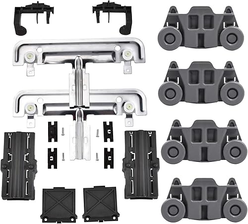 AMI PARTS W10712394 Kit de ajustador de estante de lavavajillas y 4 unidades W10195416 Ruedas inferiores para lavavajillas Ruedas de rodillo
