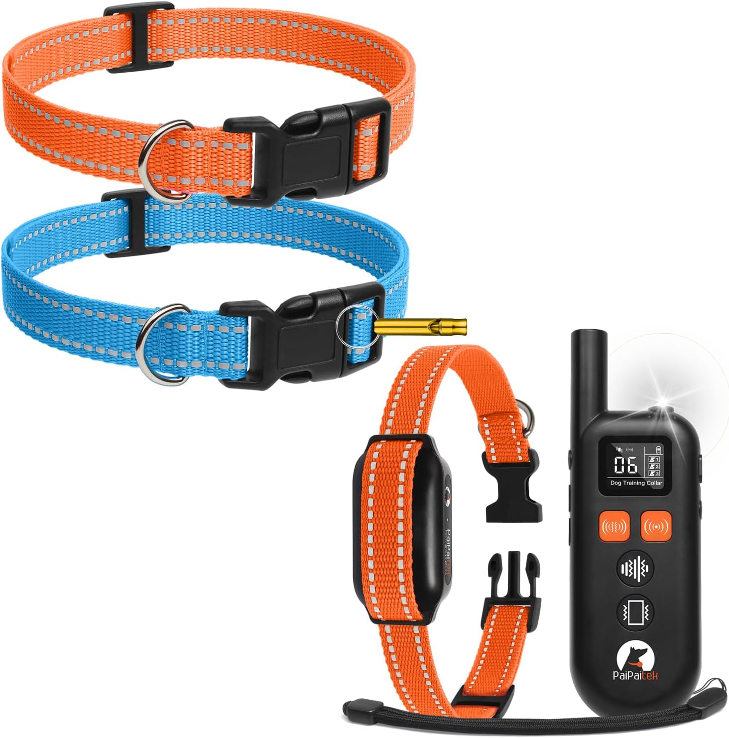 PaiPaitek No Shock Dog Training Collar with Remote 3300ft Range, Humane Vibrating Dog Collar, 3 Modes Ultrasonic, Beep, Vibration for Small Medium Large Dogs - Security Lock & No Prongs