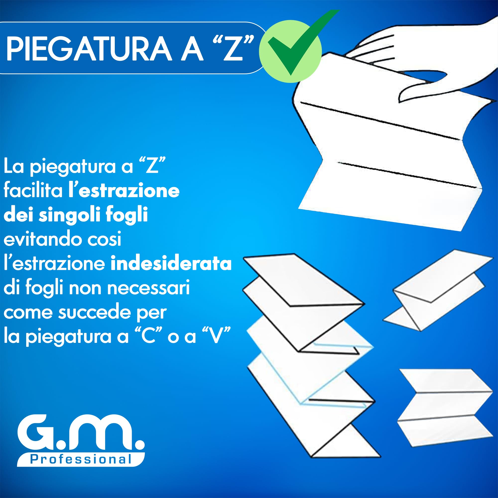 GM 3000 Asciugamani Monouso Carta mani Piegata a Z, 2 Veli 100% Pura Cellulosa, 24x21,5 cm, usa e getta, universali tutti Dispenser, Asciugamani Intercalati 15 Pacchi da 200 Salviette bagno